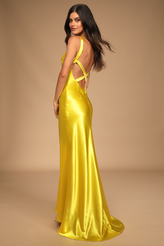 satin yellow dress