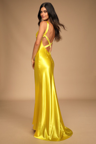Perfectly Classy Yellow Satin Strappy Maxi Dress 5