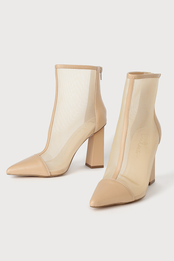 Nassee Light Nude Mesh Pointed-Toe Booties 3