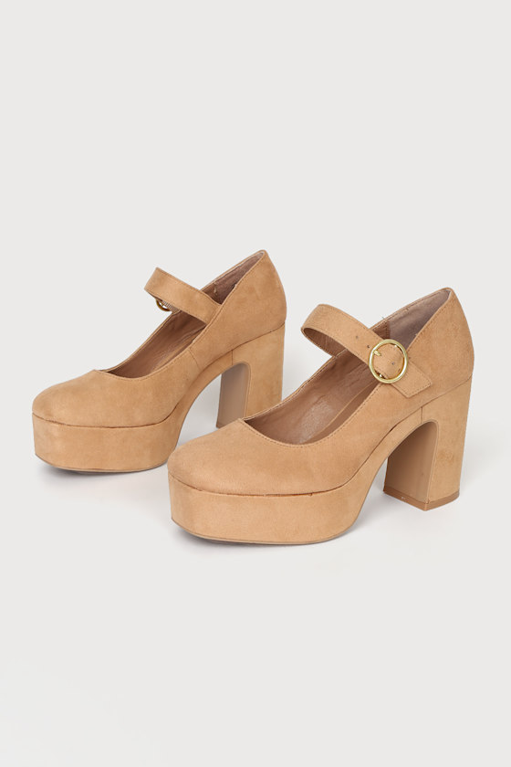 Pollyanne Light Nude Suede Platform Mary Jane Pumps 2