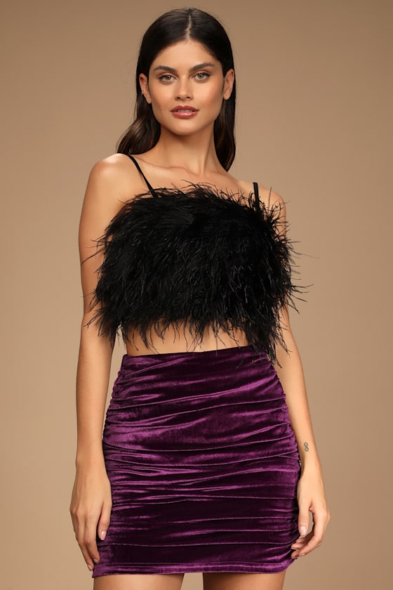 Right Here, Right Wow Purple Velvet Ruched Mini Skirt 11