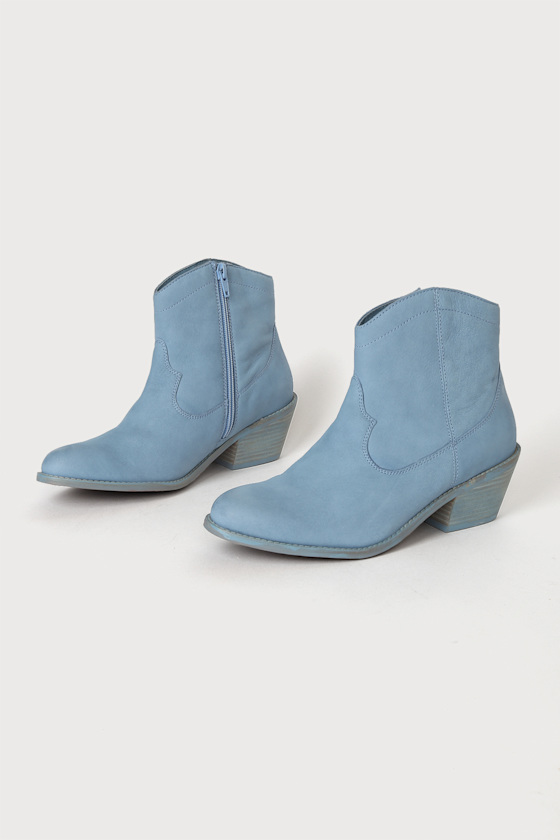 Under The Stars Sky Blue Nubuck Leather Ankle Booties 2