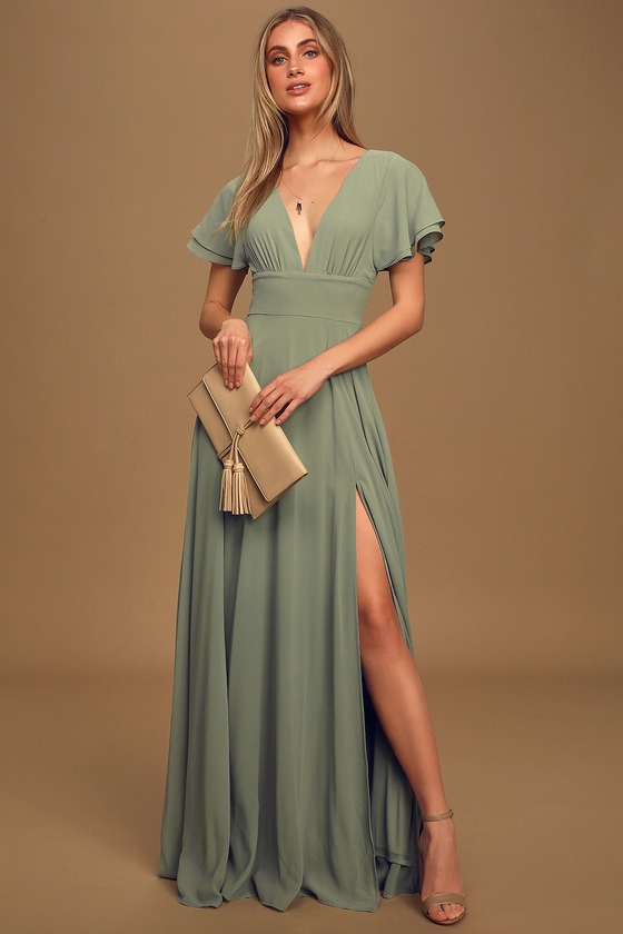 Promise Of Love Sage Brush Flutter Sleeve Maxi Dress