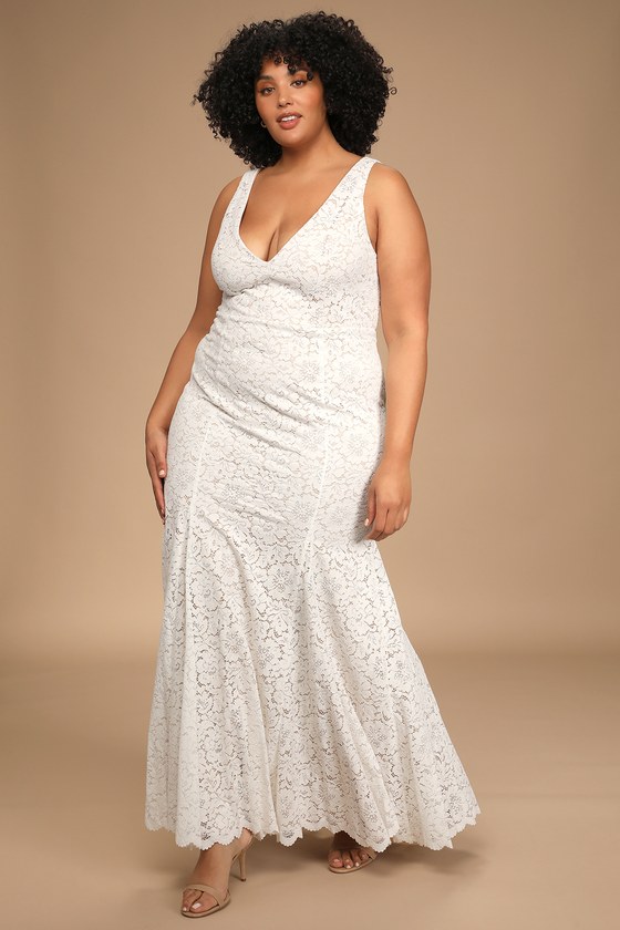 Sincerely, Your Love White Lace Mermaid Maxi Dress