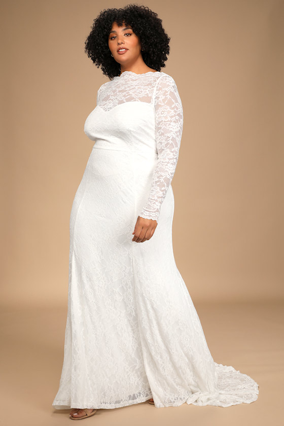 I Take Thee Forever White Lace Long Sleeve Mermaid Maxi Dress 6