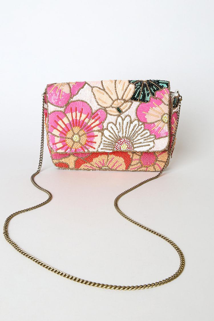 Bloom to Be Pink Multi Sequin Beaded Crossbody Bag