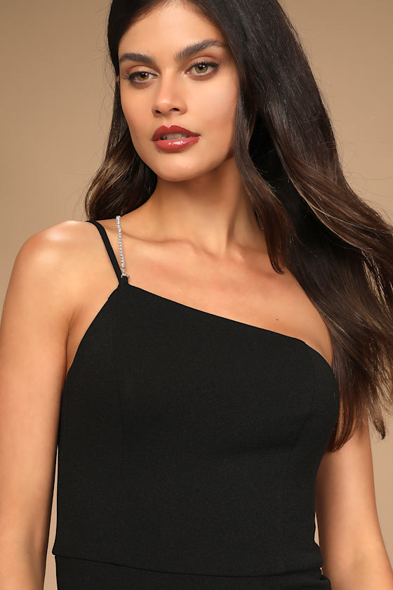 All About the Glitz Black One-Shoulder Bodycon Midi Dress 3