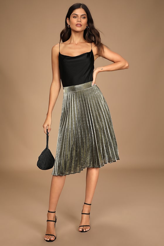 Star Shine Gold Pleated Midi Skirt 9