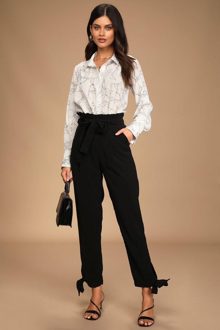 Black Paperbag Pants - Black Trouser Pants - Paperbag Waist Pants