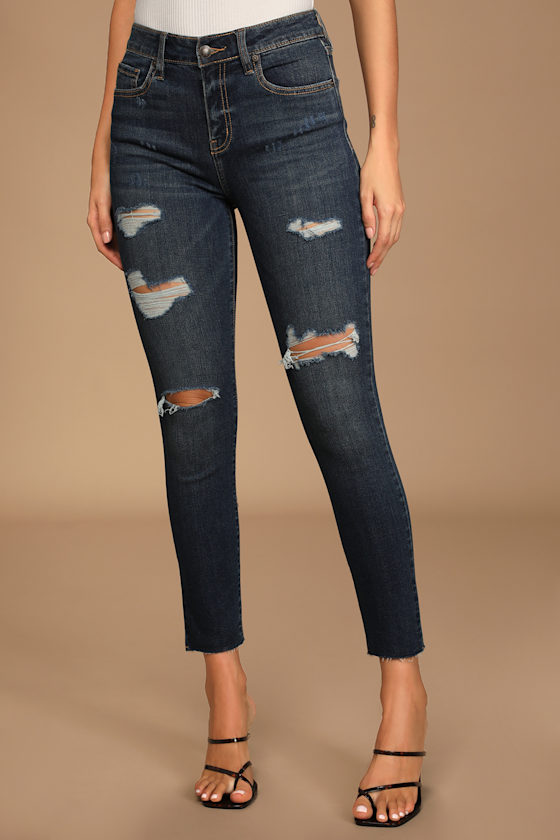 Cute Dark Wash Jeans -Distressed Jeans 