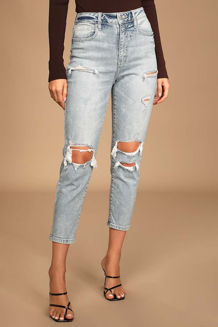 light washed high waisted ripped jeans