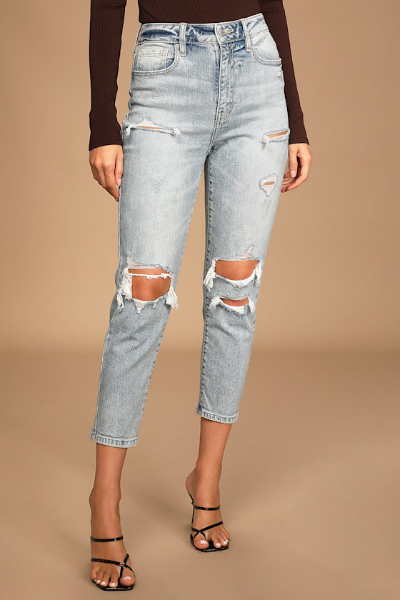Tobi Light Wash High-Waisted Distressed Jeans 6