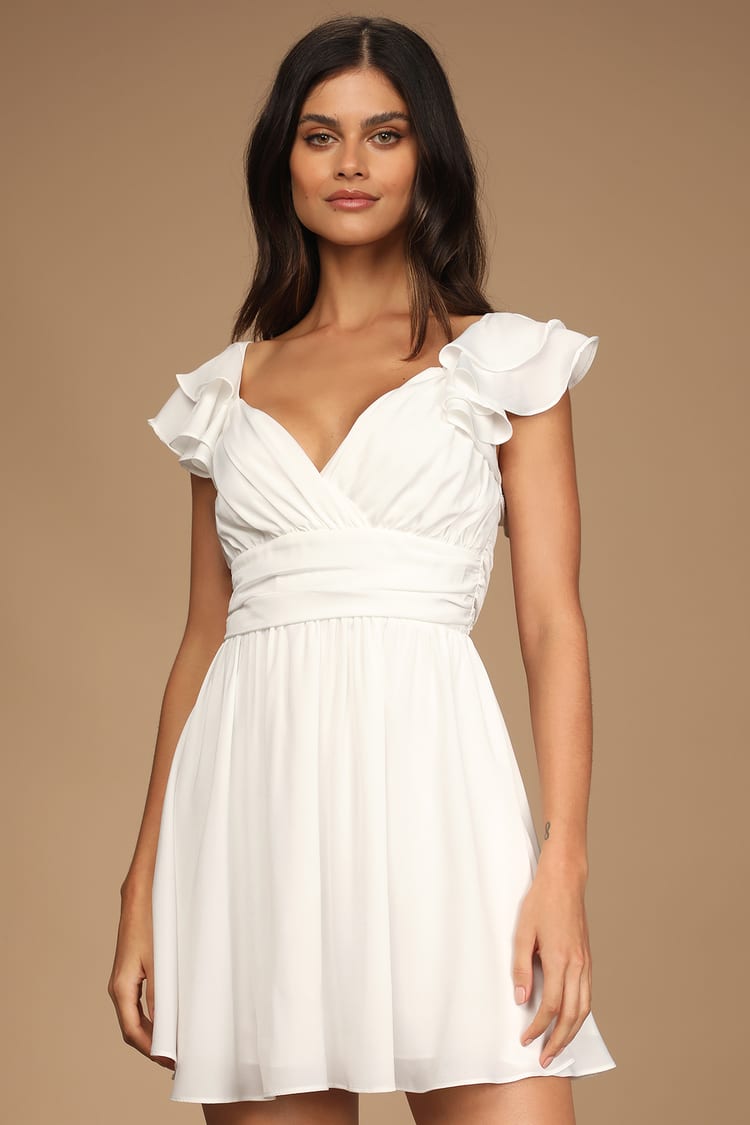 Daytime Darling White Ruffled Mini Dress