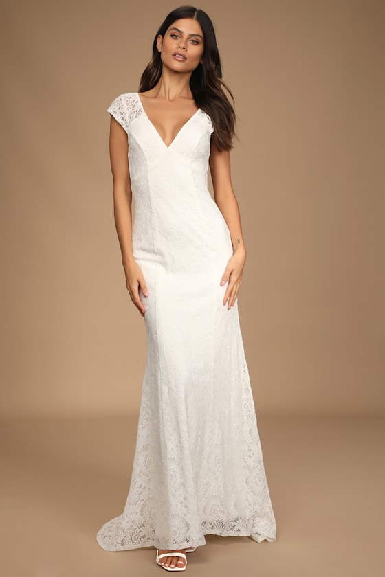 Your Love Tonight White Lace Button-Back Mermaid Maxi Dress 4