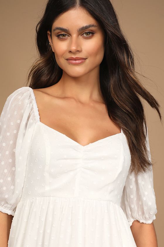 Truly Angelic White Swiss Dot Puff Sleeve Maxi Dress 2