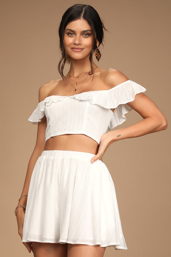 Spring to It White Off-the-Shoulder Two-Piece Romper 4