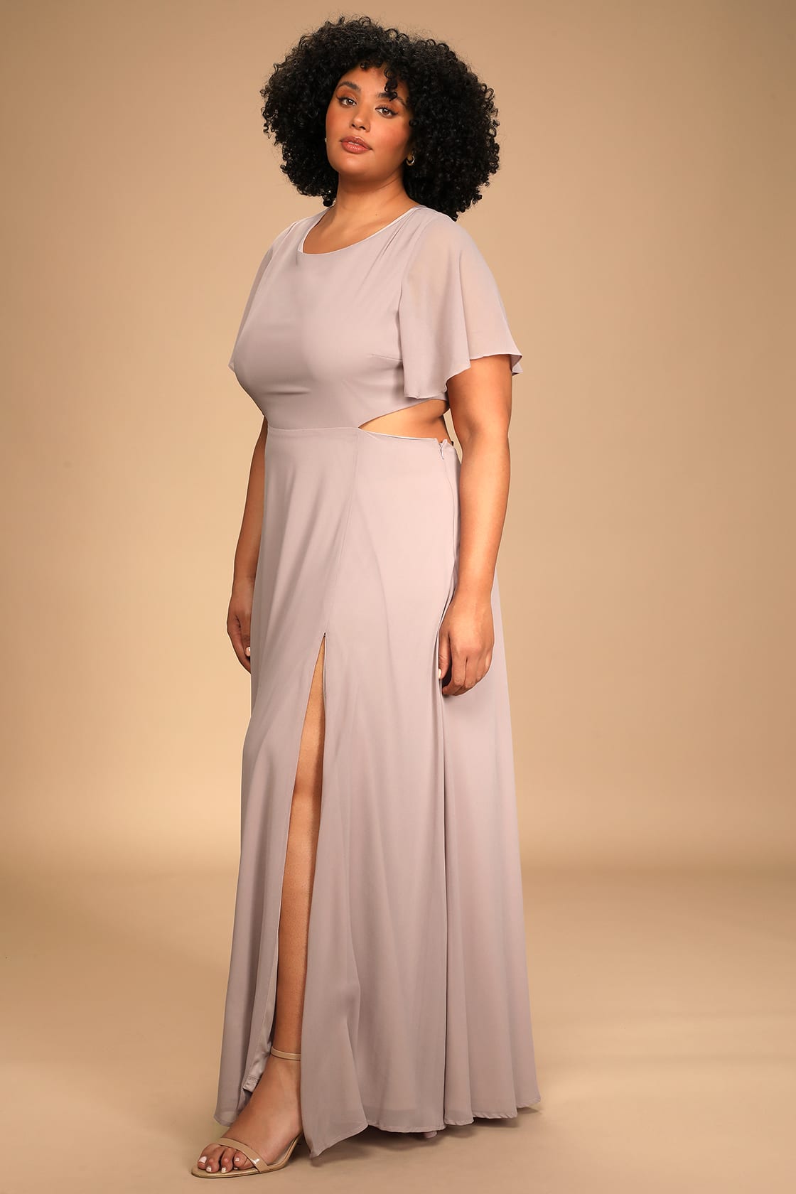 Plus Size Purple Wedding Guest Dress with Cutouts for Palm Springs or Spring Wedding