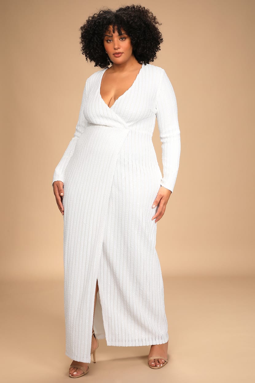 Forbedre forarbejdning Græsse Long Sleeve White Maxi - Sequin Maxi Dress - White Maxi Dress - Lulus