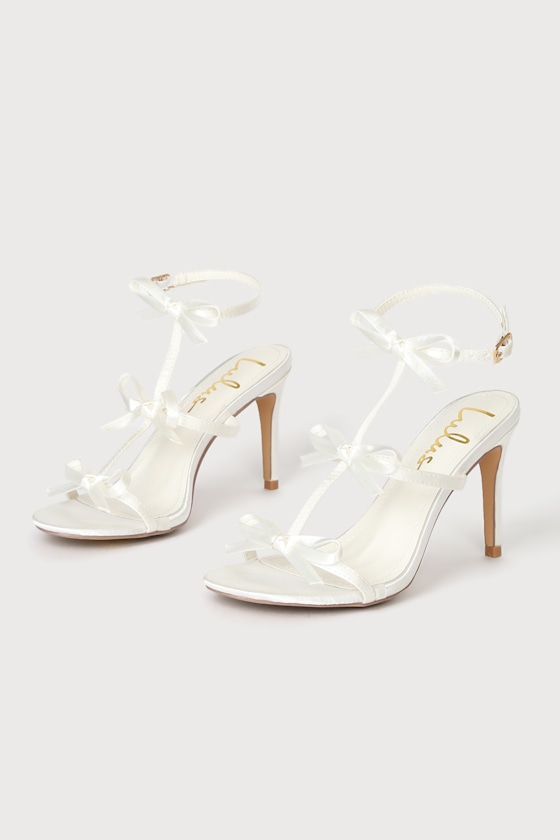 Reelaine White Satin Bow Ankle Strap Sandals 2