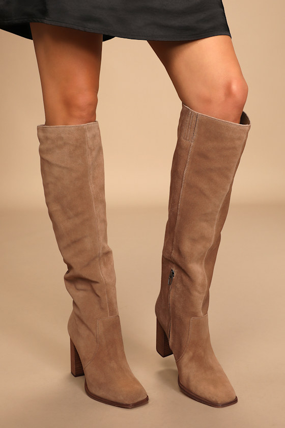 Nekita Truffle Suede Leather Square Toe Knee-High Boots 1