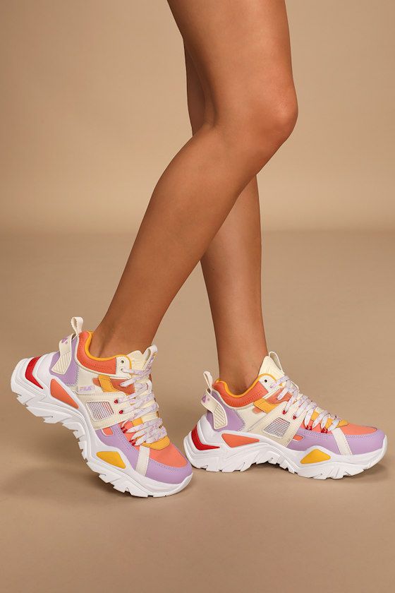 Cage Mid Mixed Media Orange Multi Leather Chunky Sneakers 1