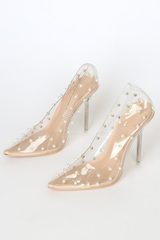 Bessy Light Nude Pearl Pointed-Toe Pumps 3