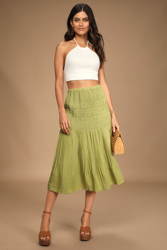 Cute Lime Green Skirt Midi Skirt Smocked Skirt Lulus