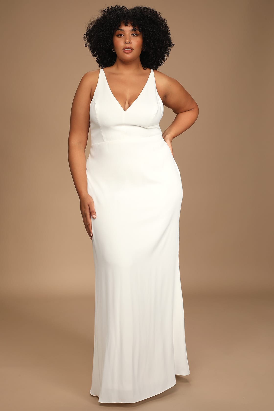 White, Long, Mermaid and Maxi Plus Size Rehearsal Dinner Dress