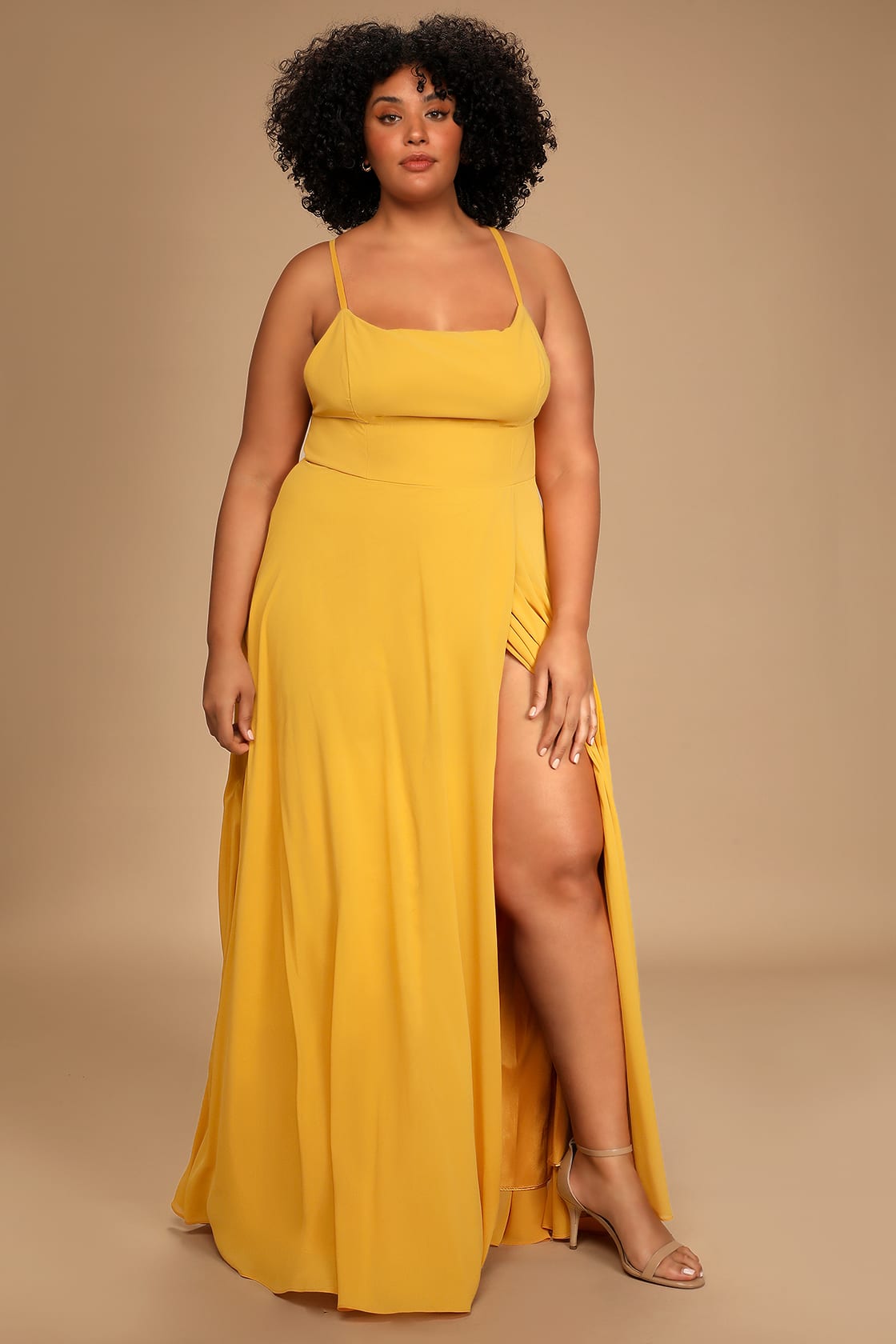 Yellow Plus Size Summer Wedding Guest Maxi Dress