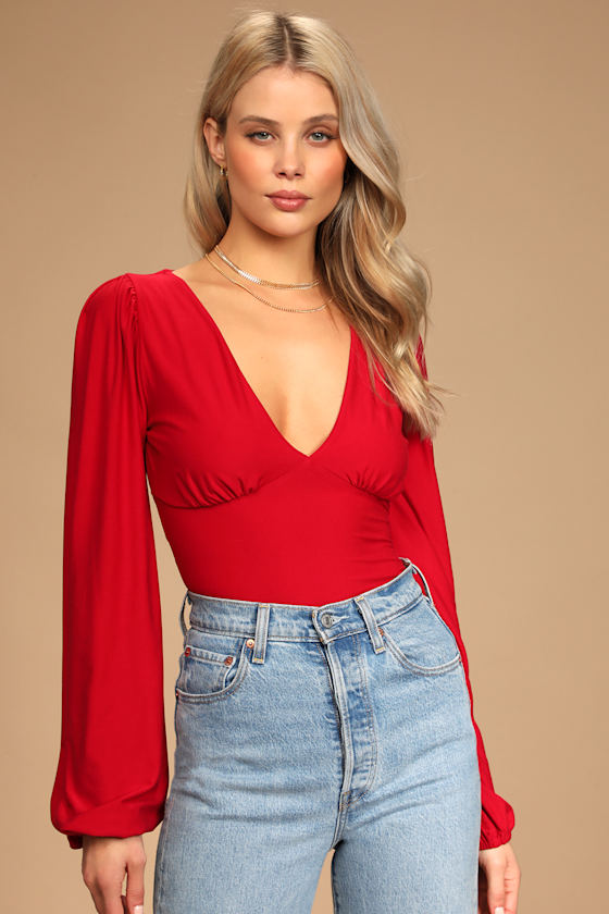 Feeling Feisty Red Long Sleeve Tie-Back Bodysuit 3