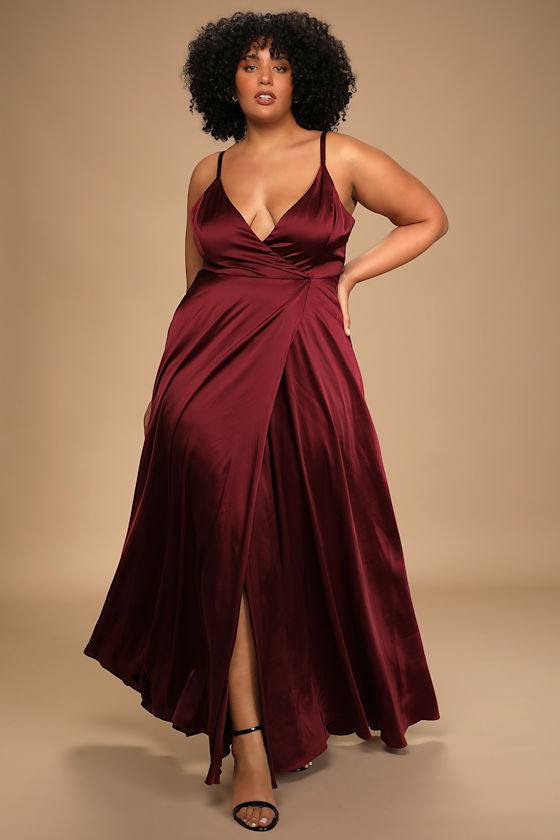 Ode To Love Burgundy Satin Maxi Dress 8