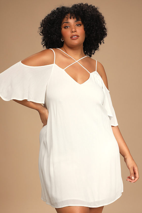 Cute White Dress - Shift Dress - Cold Shoulder Dress - Lulus