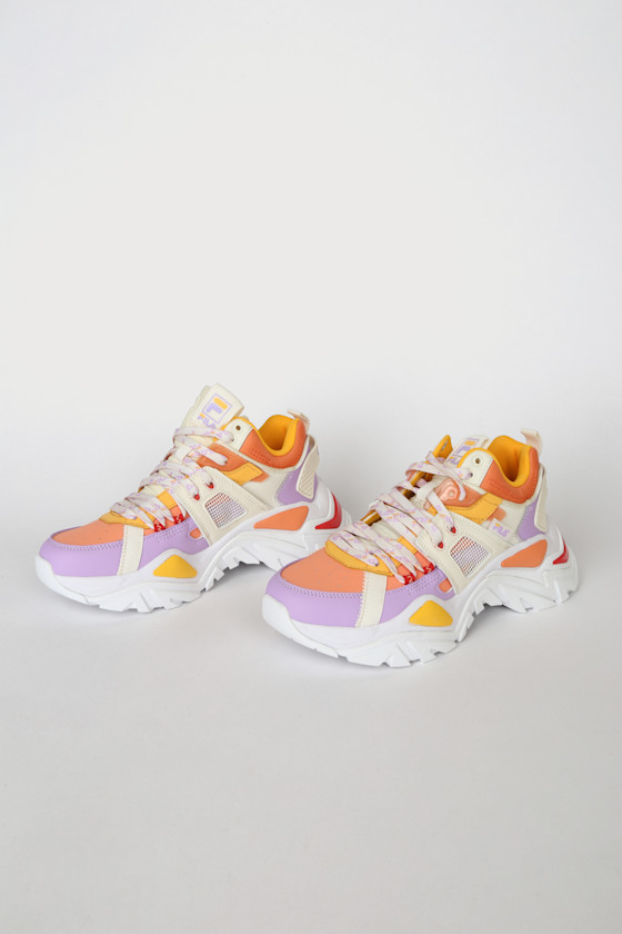Cage Mid Mixed Media Orange Multi Leather Chunky Sneakers 2