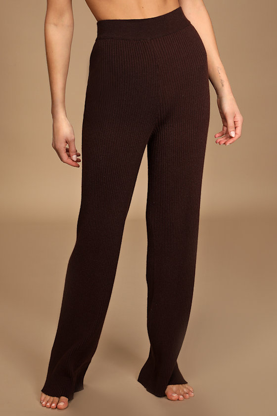 Coziest Weather Brown Ribbed Wide-Leg Lounge Pants 4