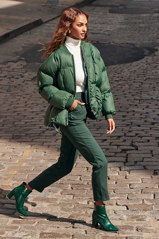 Ski Slopes Dark Green Oversized Puffer Jacket 8