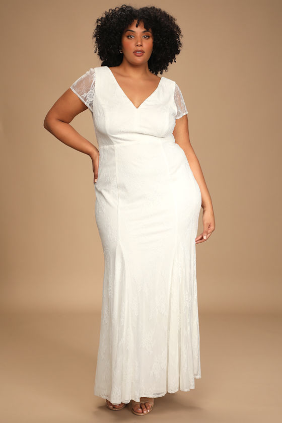 The One You Love White Lace Cap Sleeve Mermaid Maxi Dress 9