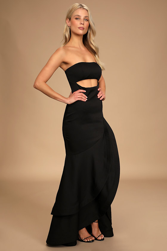 Fabulous Festivities Black Strapless Ruffled Trumpet Dress 3