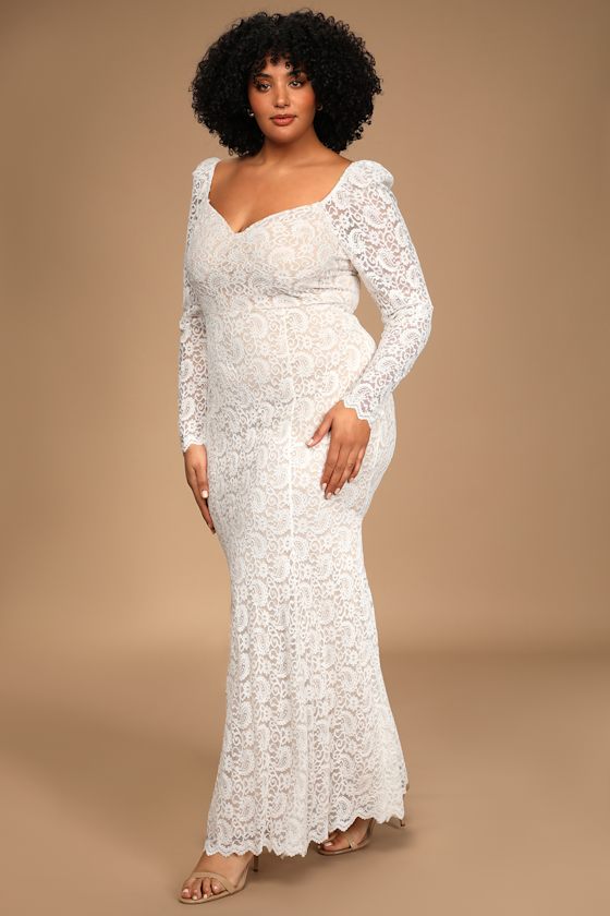 To Always Love White Lace Long Sleeve Mermaid Maxi Dress 12