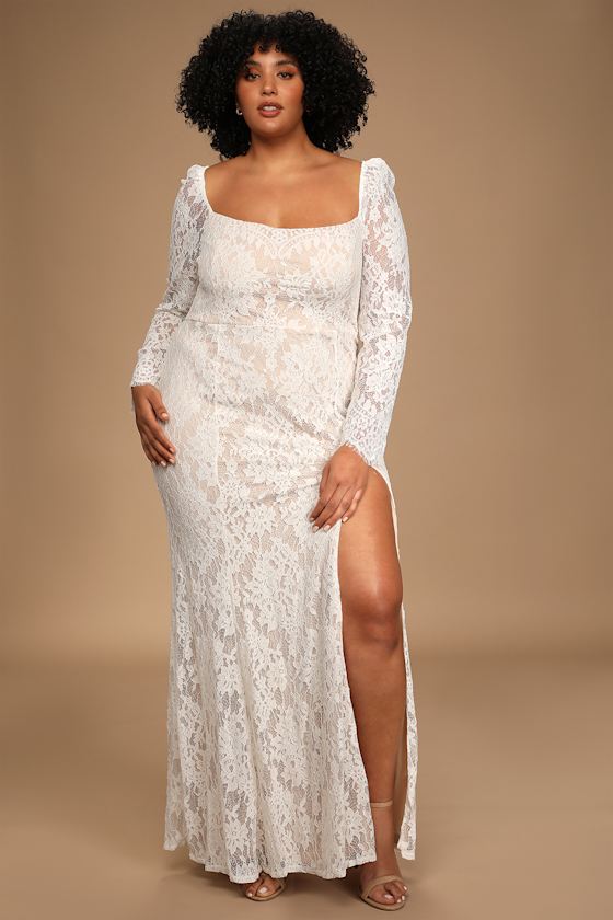Together in Bliss White Lace Long Sleeve Mermaid Maxi Dress 9