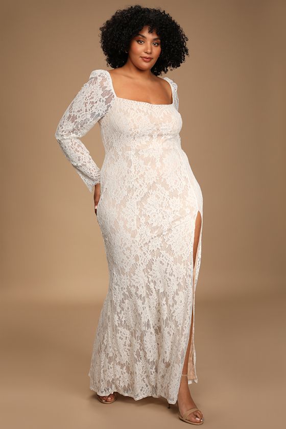 White Maxi Dress - Lace Dress - Long Sleeve Dress - Mermaid Dress