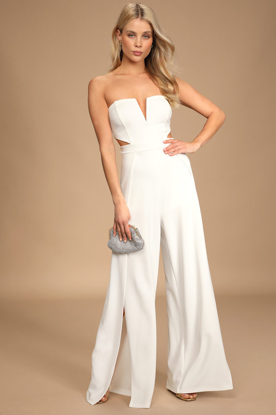 Make Your Statement White Strapless Cutout Wide-Leg Jumpsuit 1