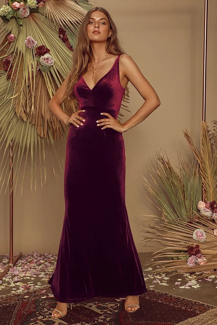 Maliya Plum Purple Velvet Mermaid Maxi Dress