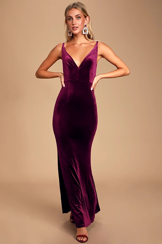 Maliya Plum Purple Velvet Mermaid Maxi Dress 11
