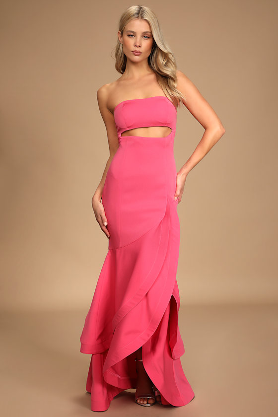 Fabulous Festivities Hot Pink Strapless Ruffled Trumpet Dress 4