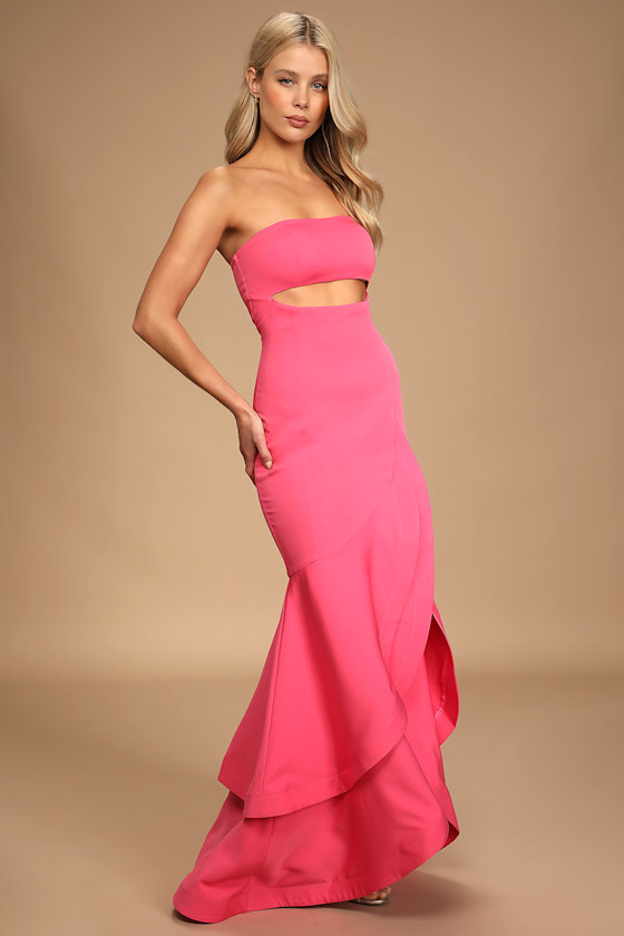 Fabulous Festivities Hot Pink Strapless Ruffled Trumpet Dress 5