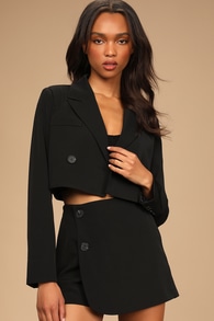 Suit 'Em Up Black Double-Breasted Cropped Blazer
