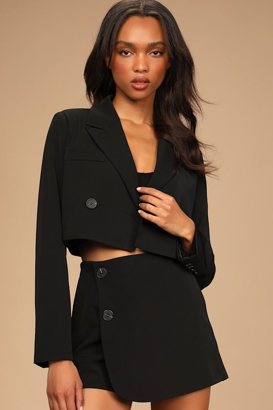 Black Cropped Blazer Suit Set Women's Cropped Blazer Co Ord Lulus