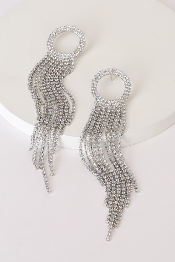 Luxe Moment Silver Rhinestone Fringe Earrings 3