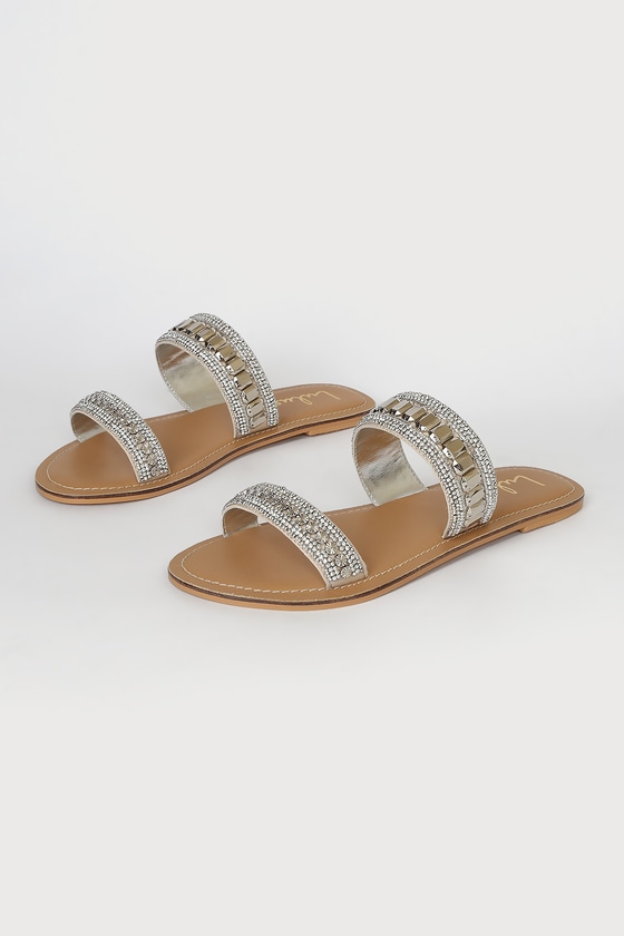 Silver beaded sandals deals