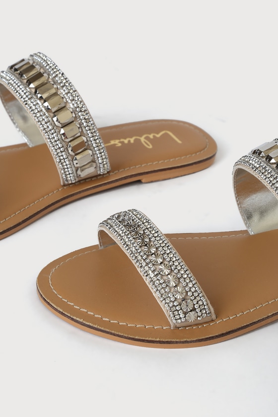 Silver beaded 2025 sandals